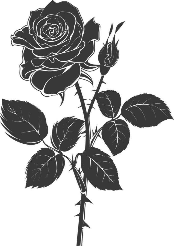 AI generated Silhouette rose flower black color only vector