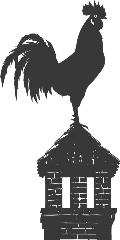 AI generated Silhouette rooster on top of building black color only vector