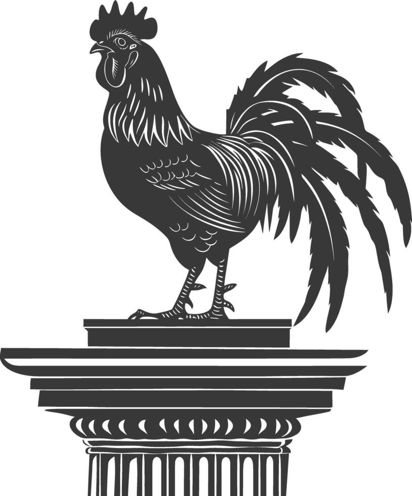 AI generated Silhouette rooster on top of building black color only vector