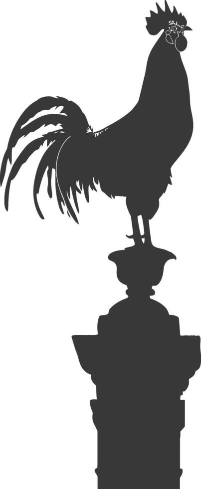 AI generated Silhouette rooster on top of building black color only vector