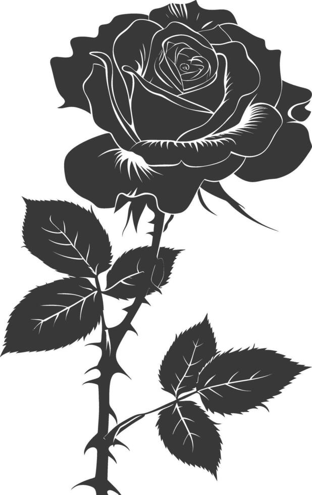 AI generated Silhouette rose flower black color only vector