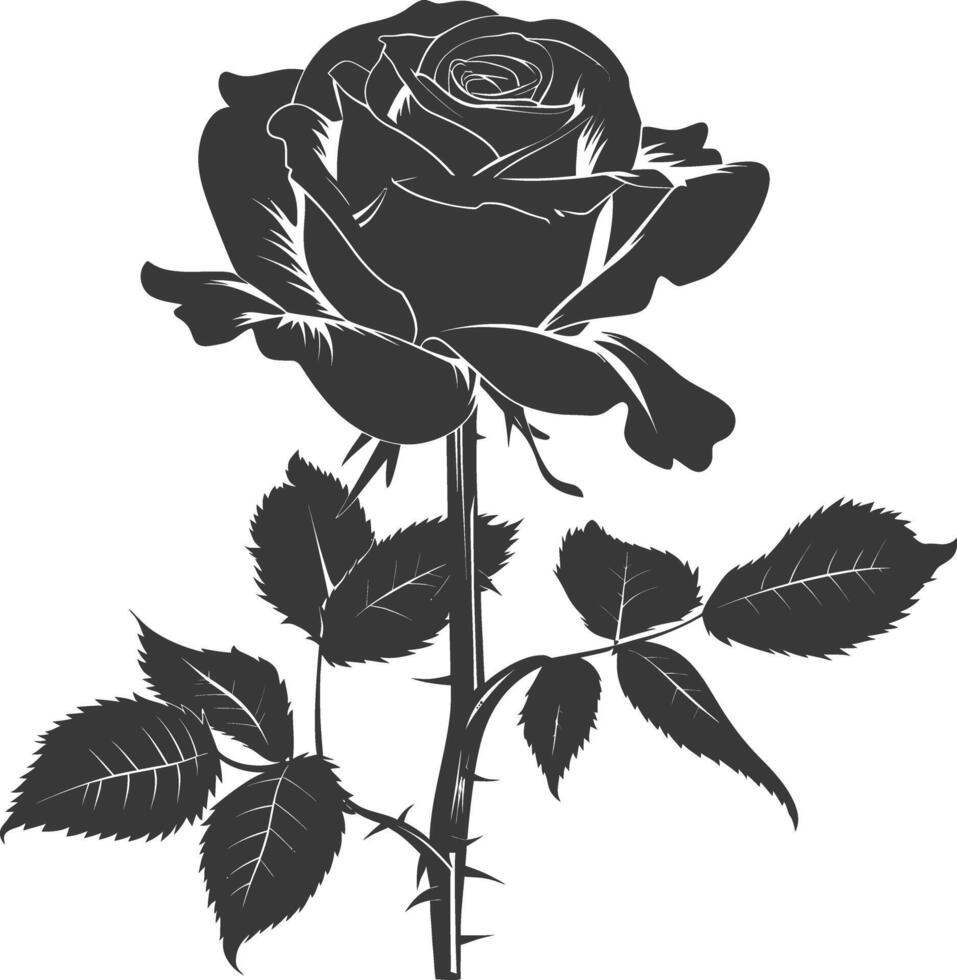 AI generated Silhouette rose flower black color only vector