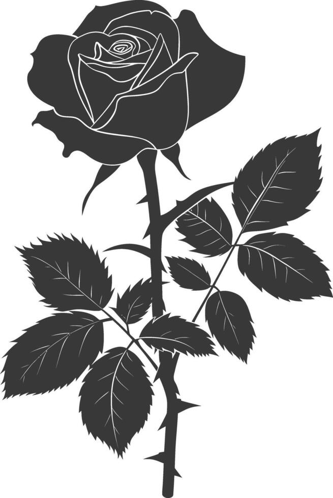 AI generated Silhouette rose flower black color only vector