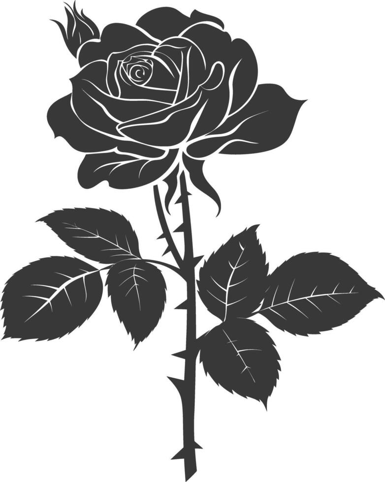 AI generated Silhouette rose flower black color only vector