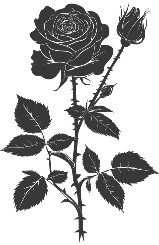 AI generated Silhouette rose flower black color only vector