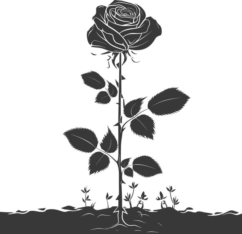 AI generated Silhouette rose flower in the ground black color only vector