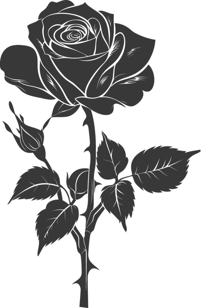 AI generated Silhouette rose flower black color only vector