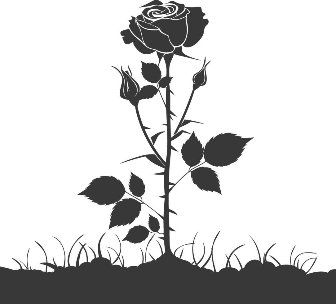 AI generated Silhouette rose flower in the ground black color only vector