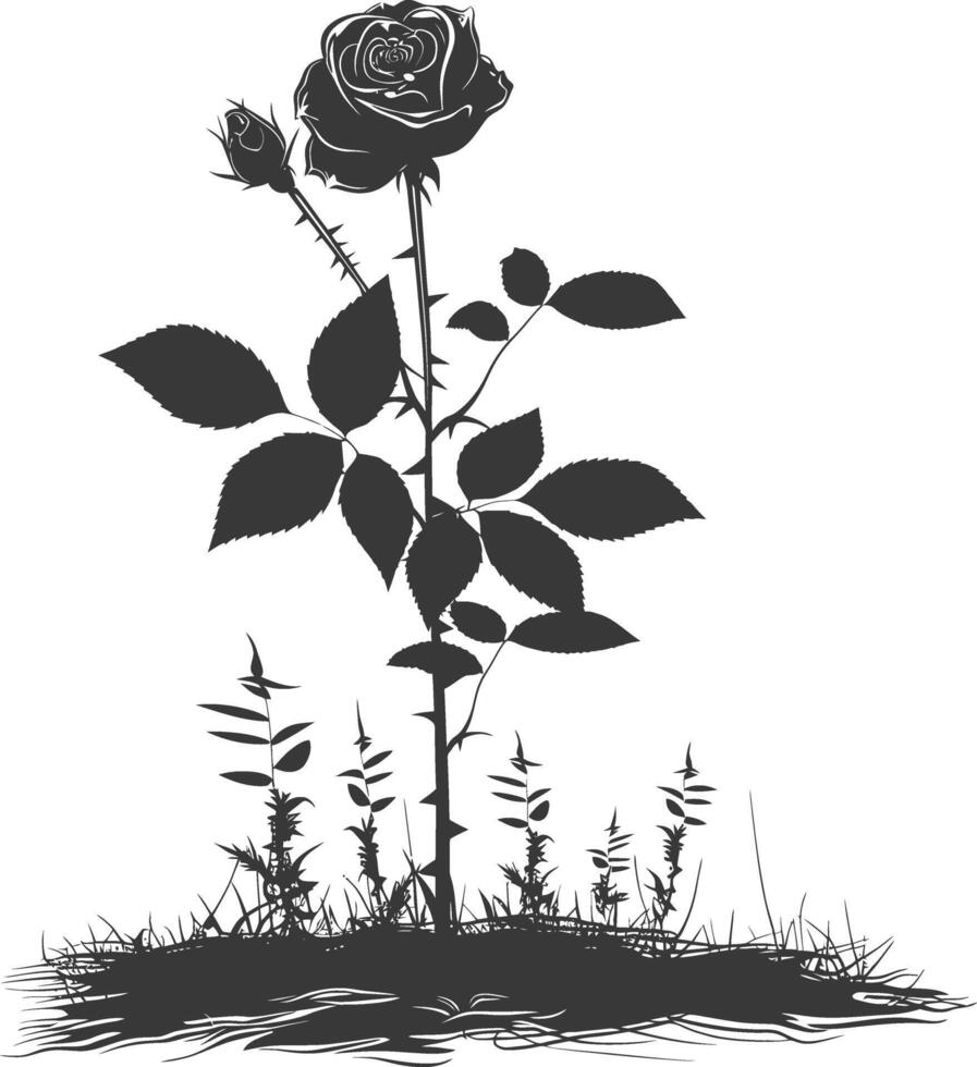 AI generated Silhouette rose flower in the ground black color only vector