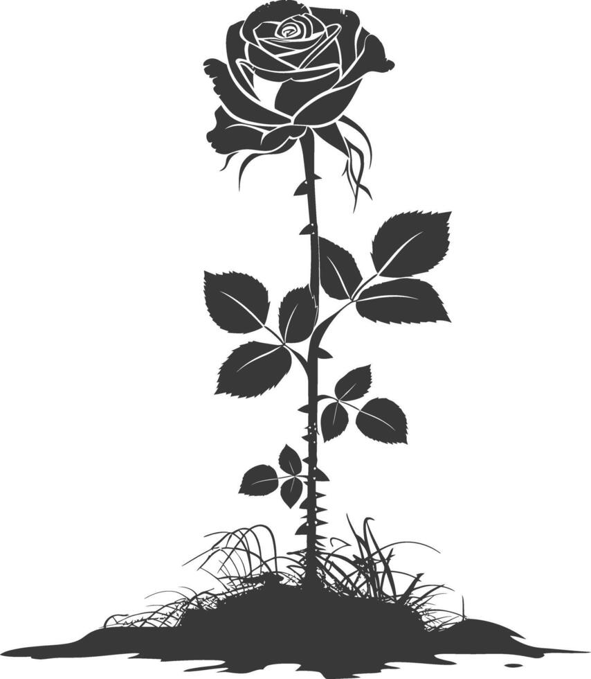 AI generated Silhouette rose flower in the ground black color only vector
