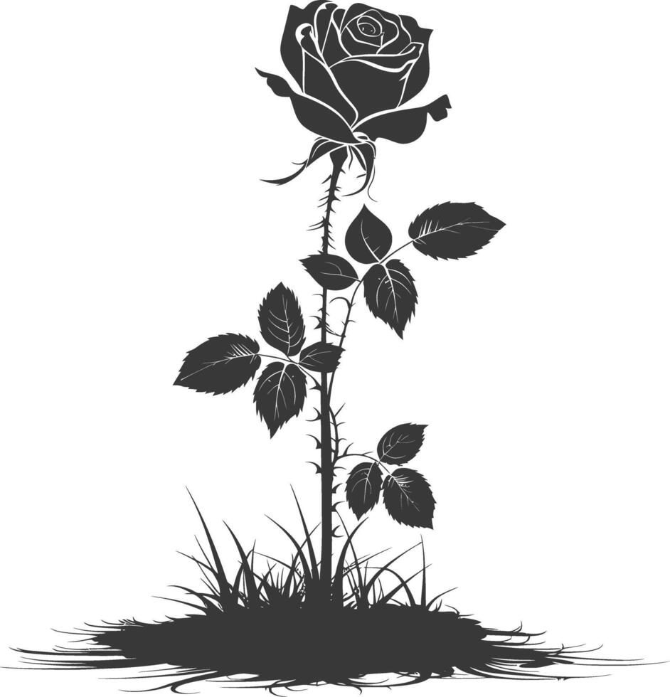 AI generated Silhouette rose flower in the ground black color only vector