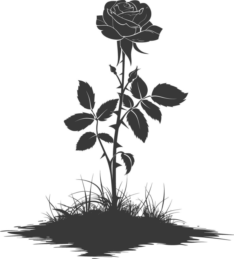 AI generated Silhouette rose flower in the ground black color only vector