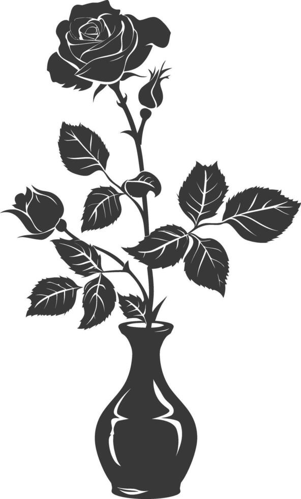 AI generated Silhouette rose flower in the vase black color only vector