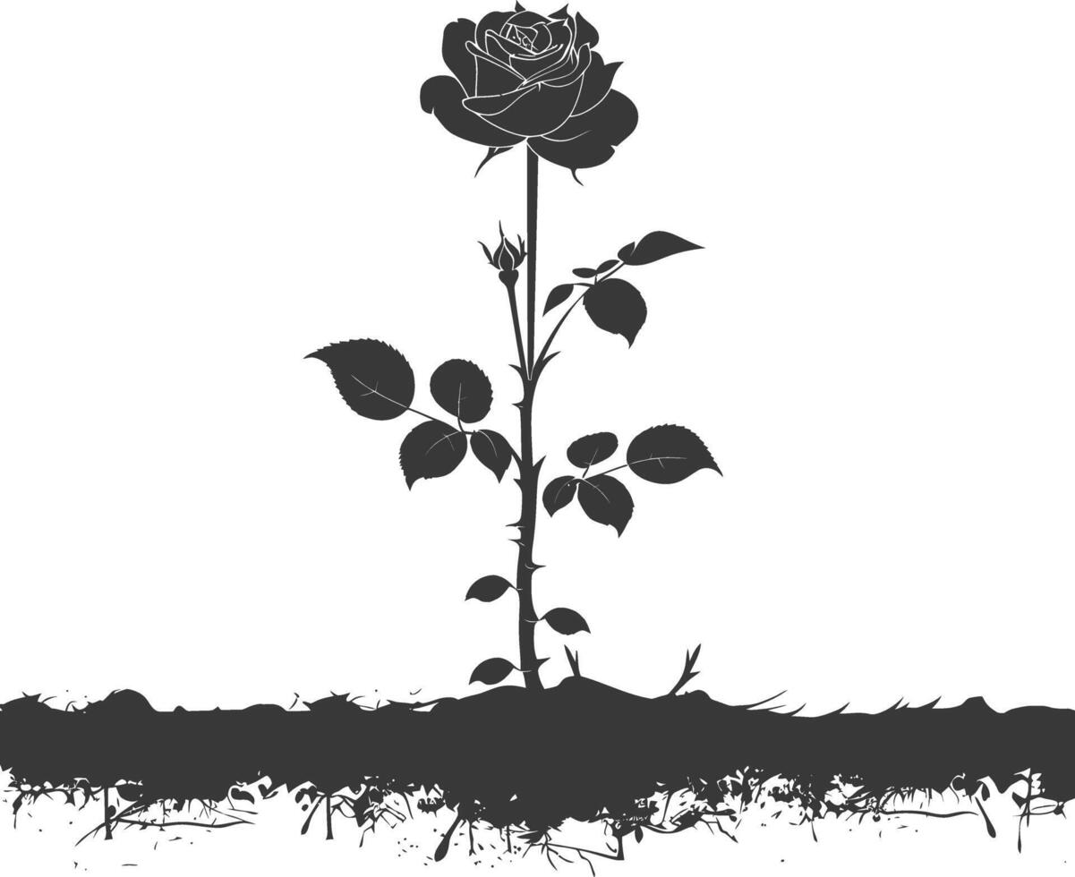 AI generated Silhouette rose flower in the ground black color only vector