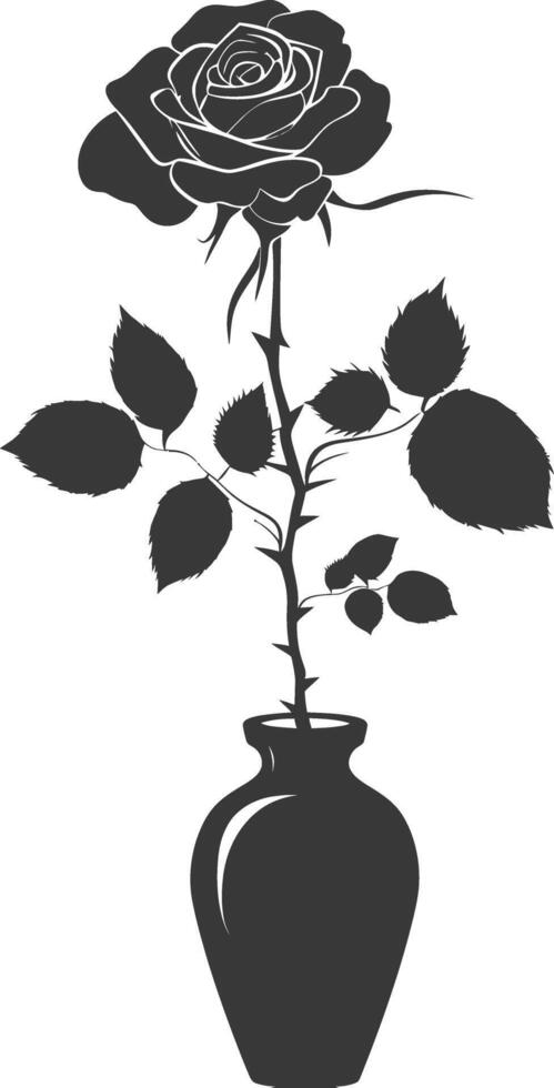 AI generated Silhouette rose flower in the vase black color only vector