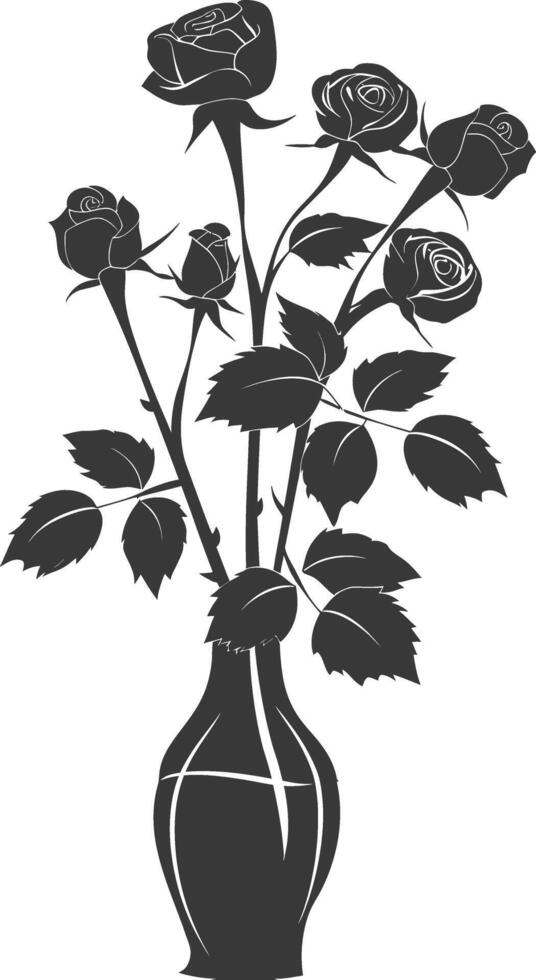 AI generated Silhouette rose flower in the vase black color only vector