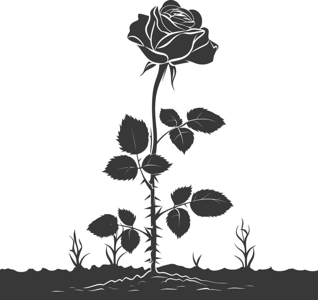 AI generated Silhouette rose flower in the ground black color only vector