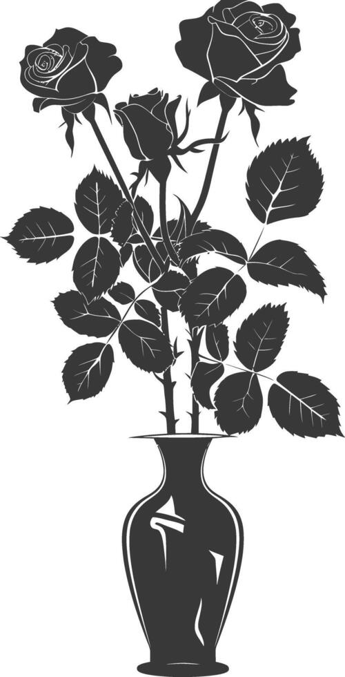 AI generated Silhouette rose flower in the vase black color only vector