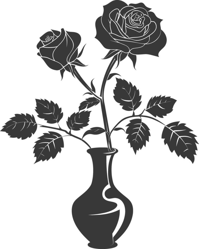 AI generated Silhouette rose flower in the vase black color only vector