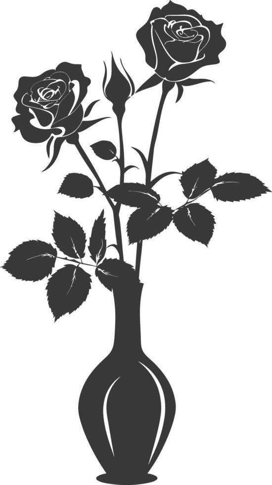 AI generated Silhouette rose flower in the vase black color only vector