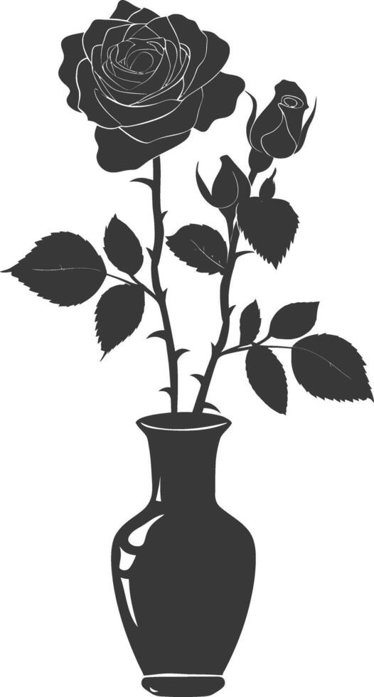 AI generated Silhouette rose flower in the vase black color only vector