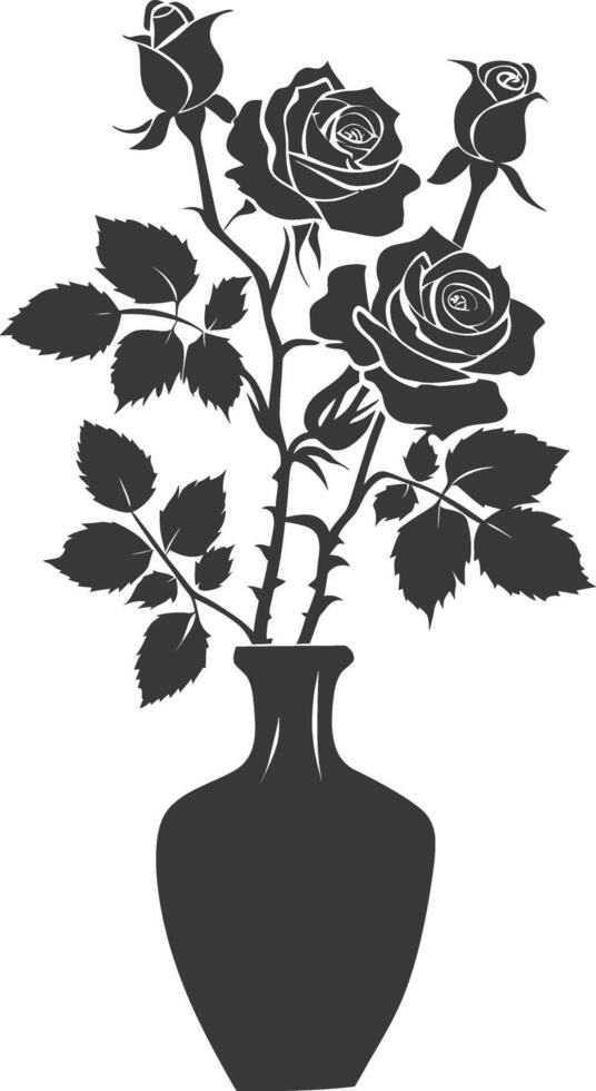 AI generated Silhouette rose flower in the vase black color only vector