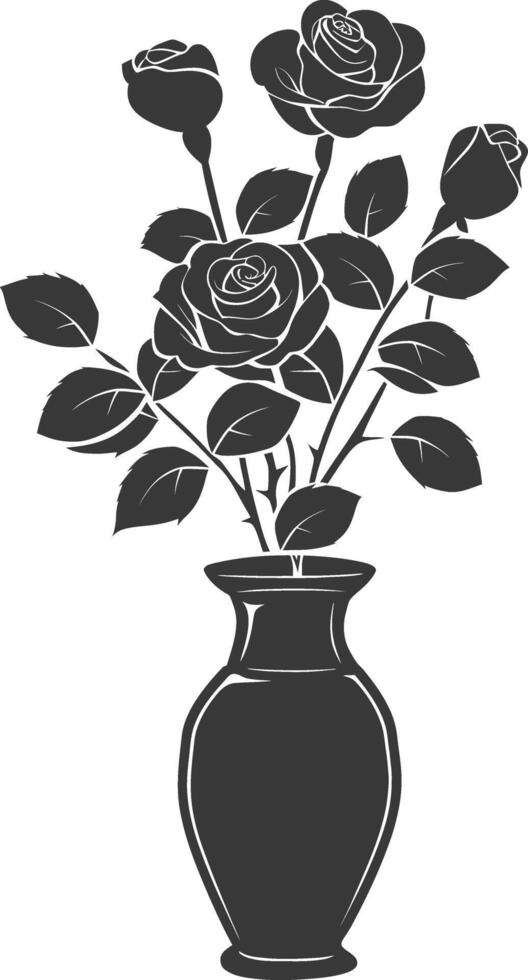 AI generated Silhouette rose flower in the vase black color only vector