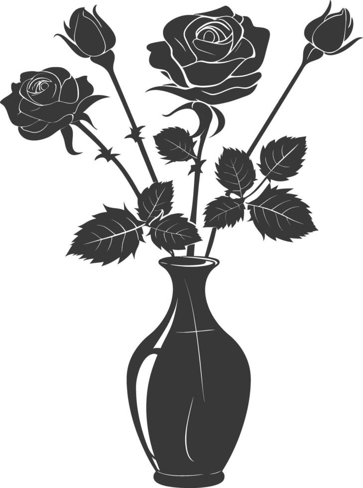 AI generated Silhouette rose flower in the vase black color only vector