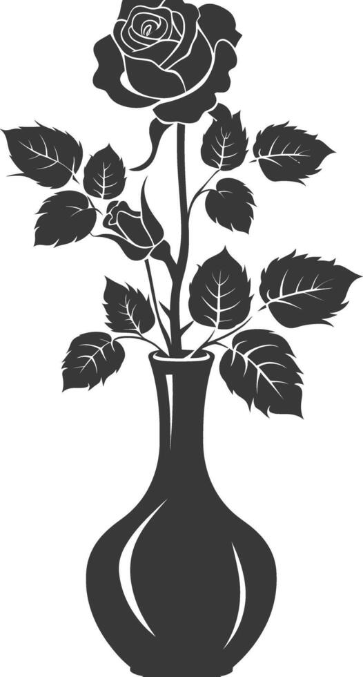 AI generated Silhouette rose flower in the vase black color only vector