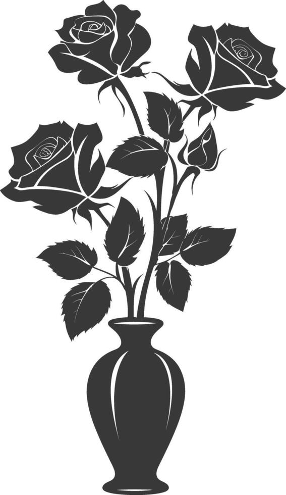 AI generated Silhouette rose flower in the vase black color only vector