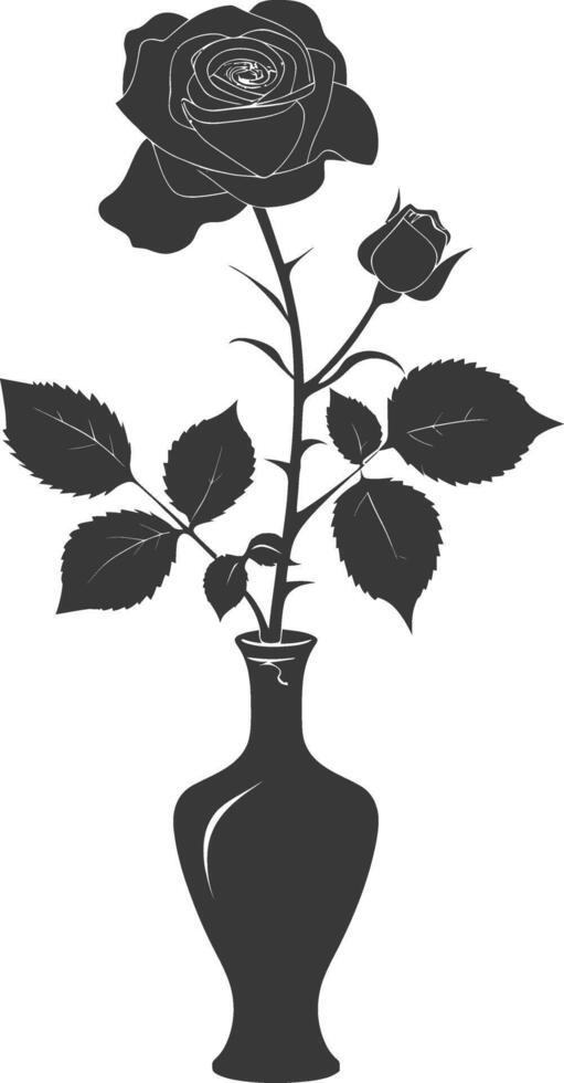 AI generated Silhouette rose flower in the vase black color only vector