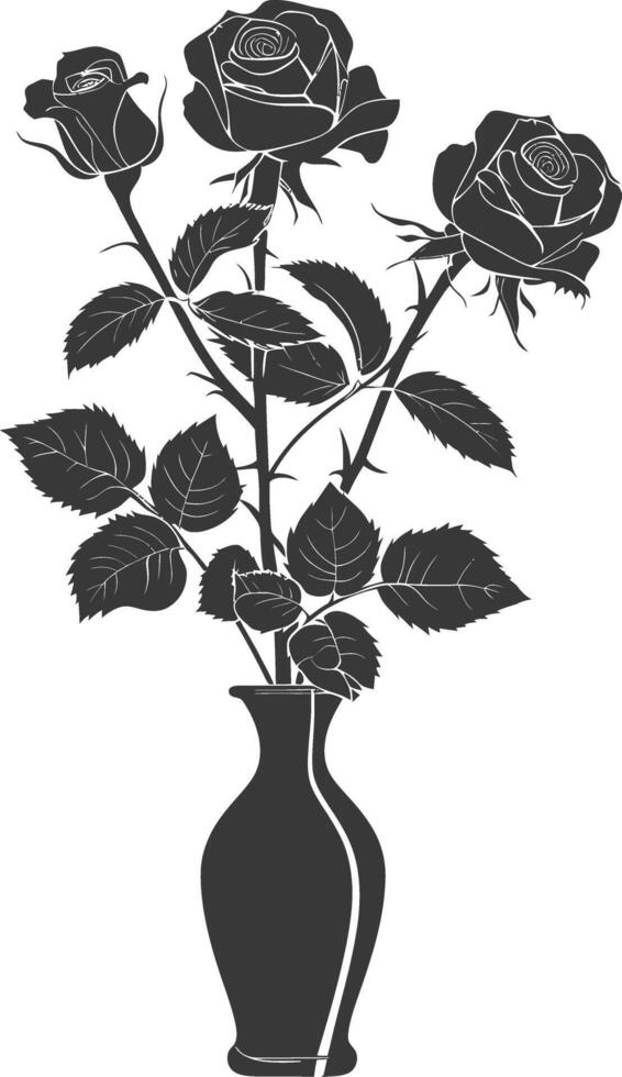 AI generated Silhouette rose flower in the vase black color only vector