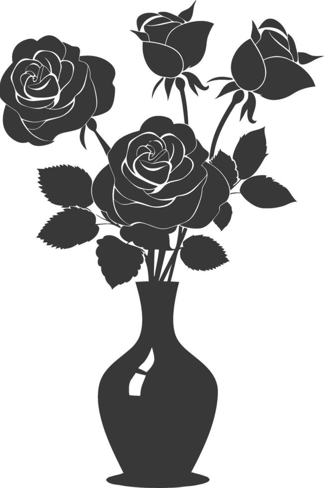 AI generated Silhouette rose flower in the vase black color only vector