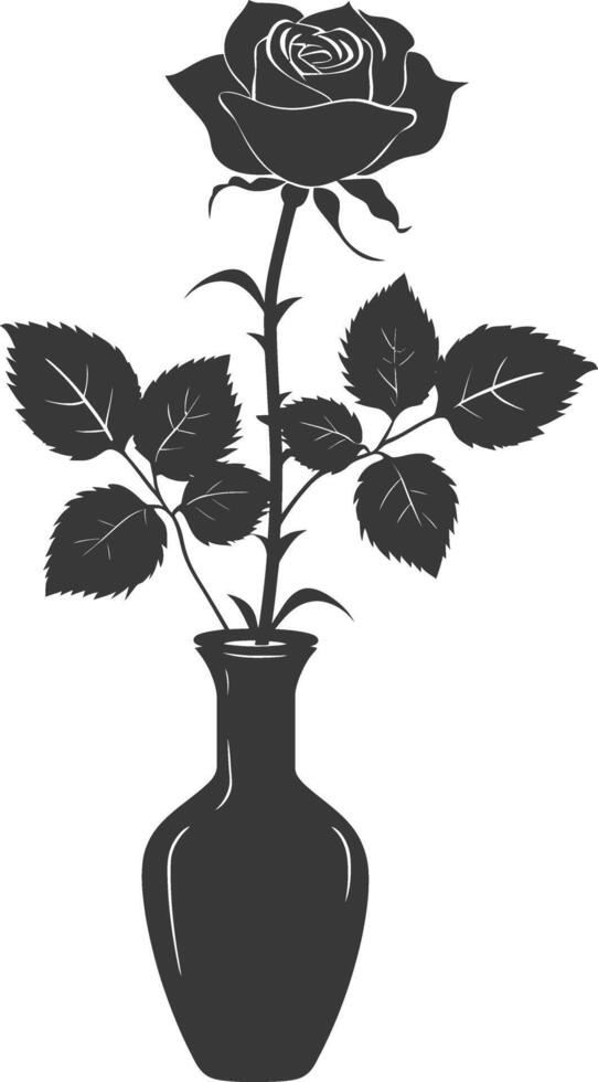 AI generated Silhouette rose flower in the vase black color only vector