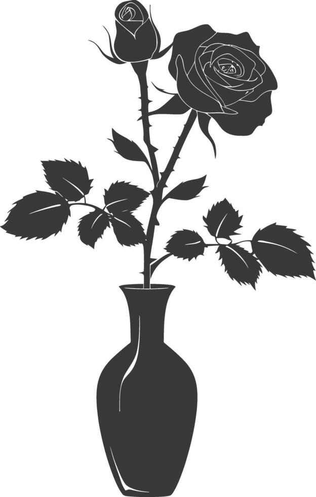 AI generated Silhouette rose flower in the vase black color only vector