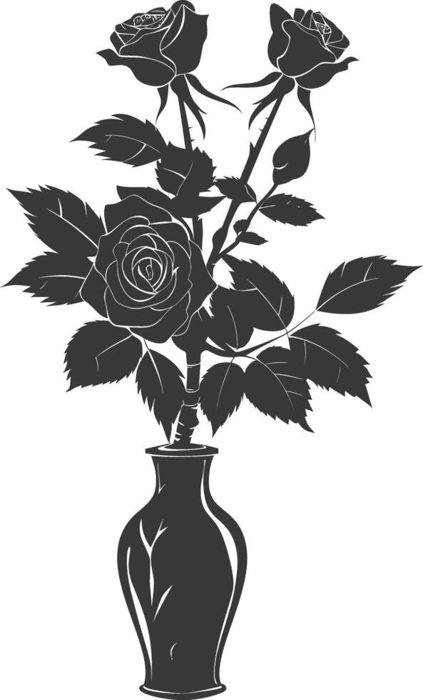 AI generated Silhouette rose flower in the vase black color only vector