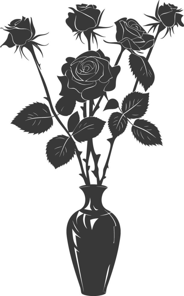 AI generated Silhouette rose flower in the vase black color only vector