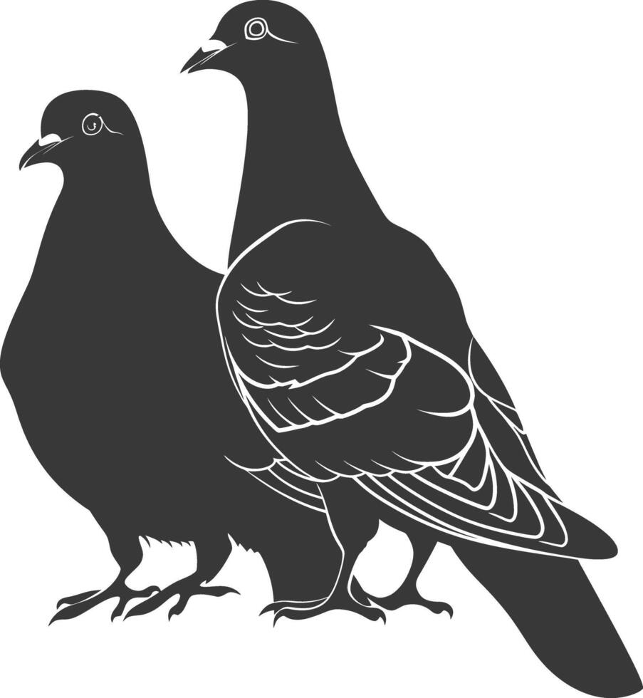 AI generated Silhouette dove bird animal couple pigeon black color only vector