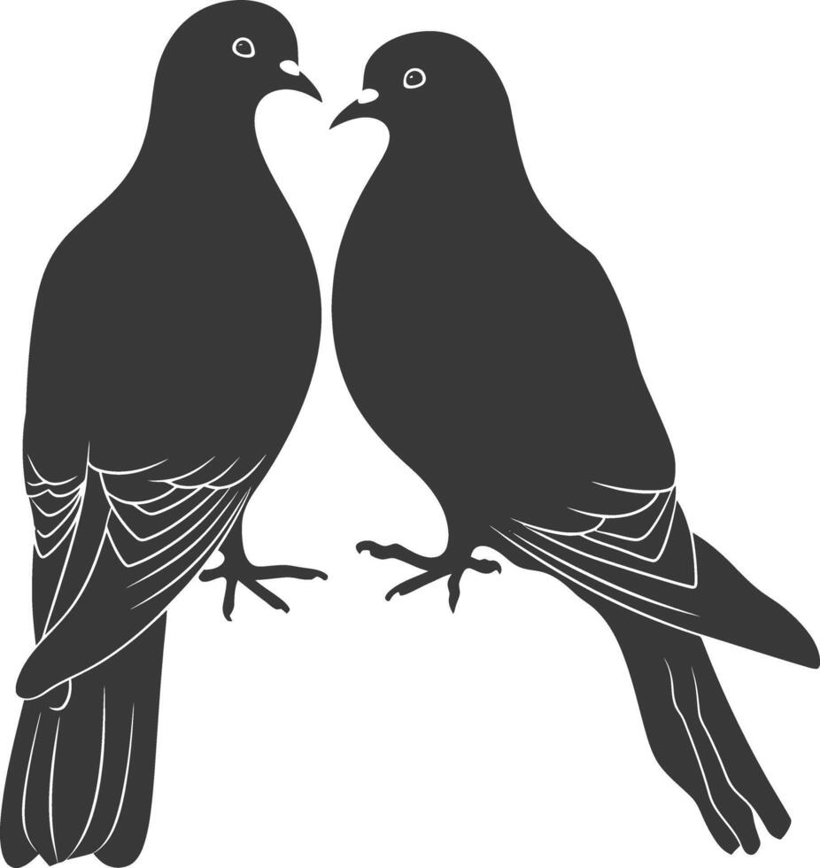 AI generated Silhouette dove bird animal couple pigeon black color only vector