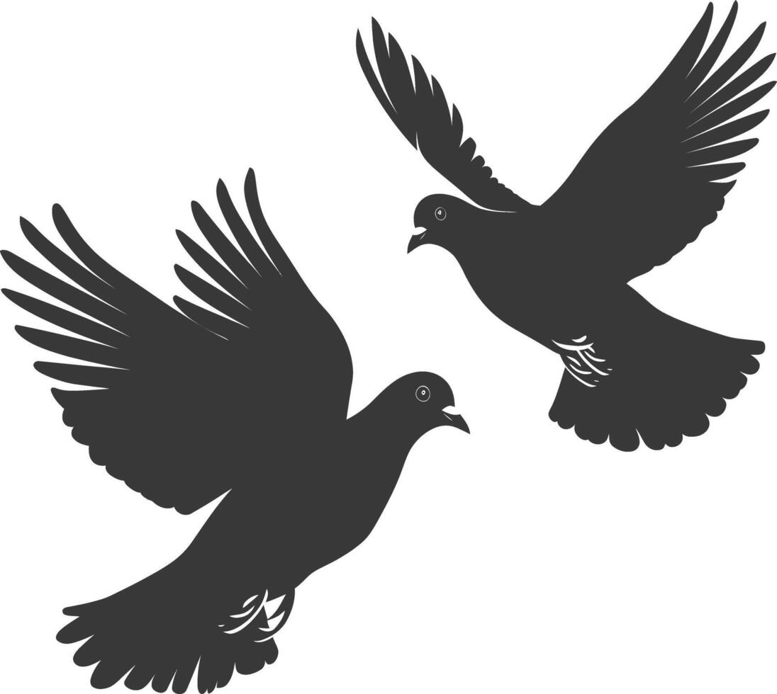 AI generated Silhouette dove bird animal fly couple pigeon black color only vector