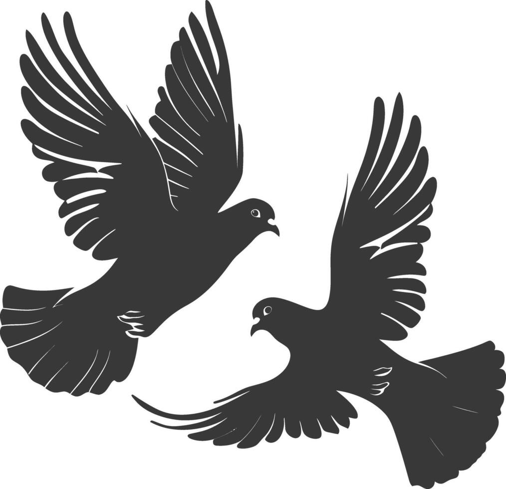 AI generated Silhouette dove bird animal fly couple pigeon black color only vector