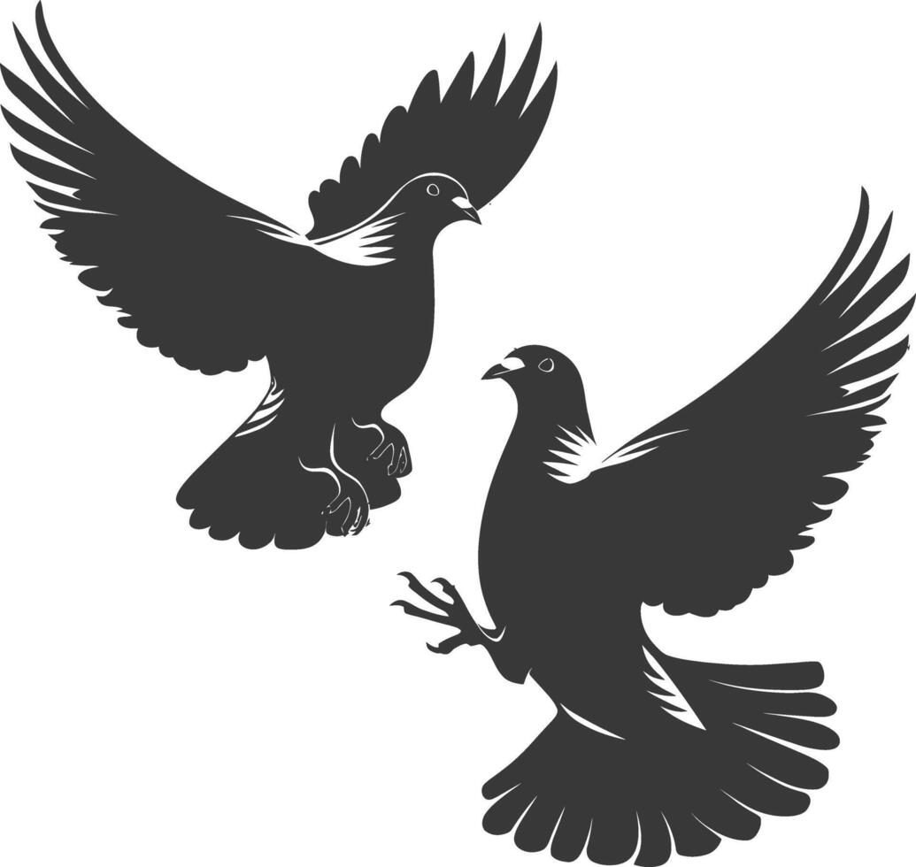 AI generated Silhouette dove bird animal fly couple pigeon black color only vector