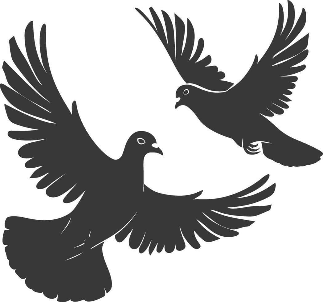 AI generated Silhouette dove bird animal fly couple pigeon black color only vector