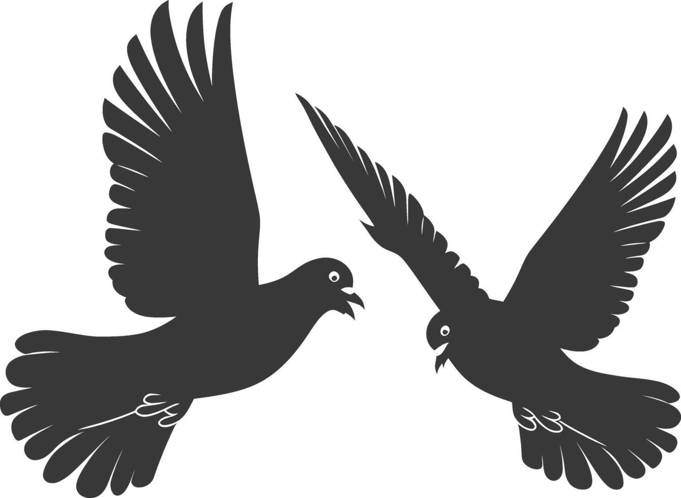 AI generated Silhouette dove bird animal fly couple pigeon black color only vector