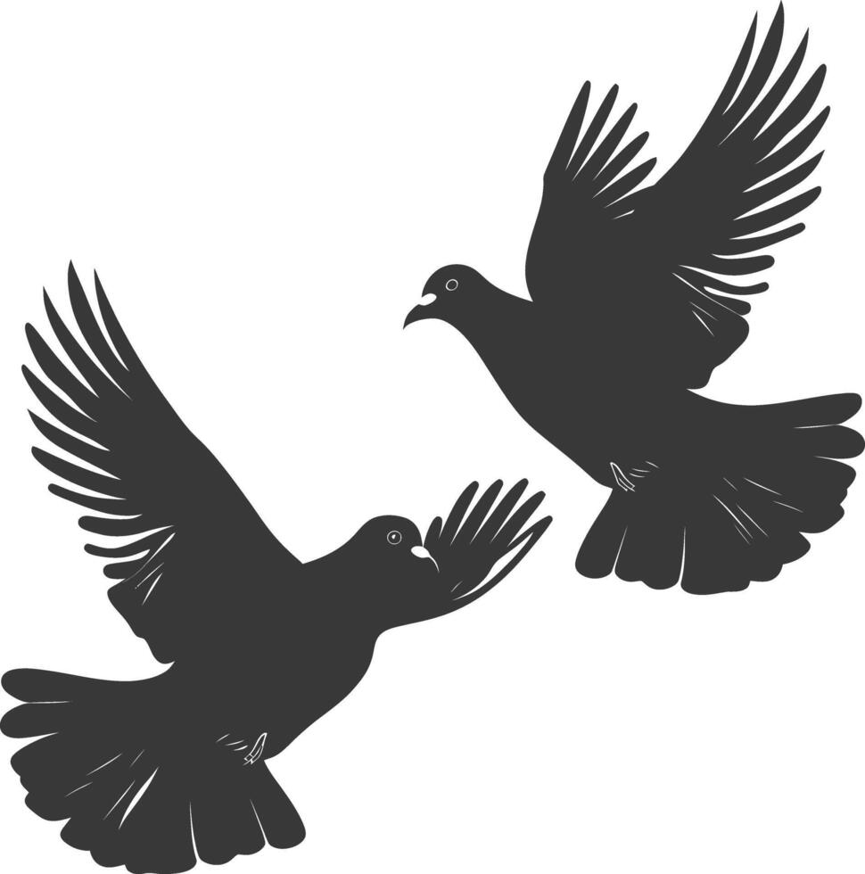 AI generated Silhouette dove bird animal fly couple pigeon black color only vector