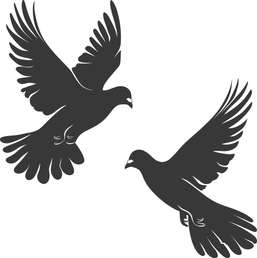 AI generated Silhouette dove bird animal fly couple pigeon black color only vector