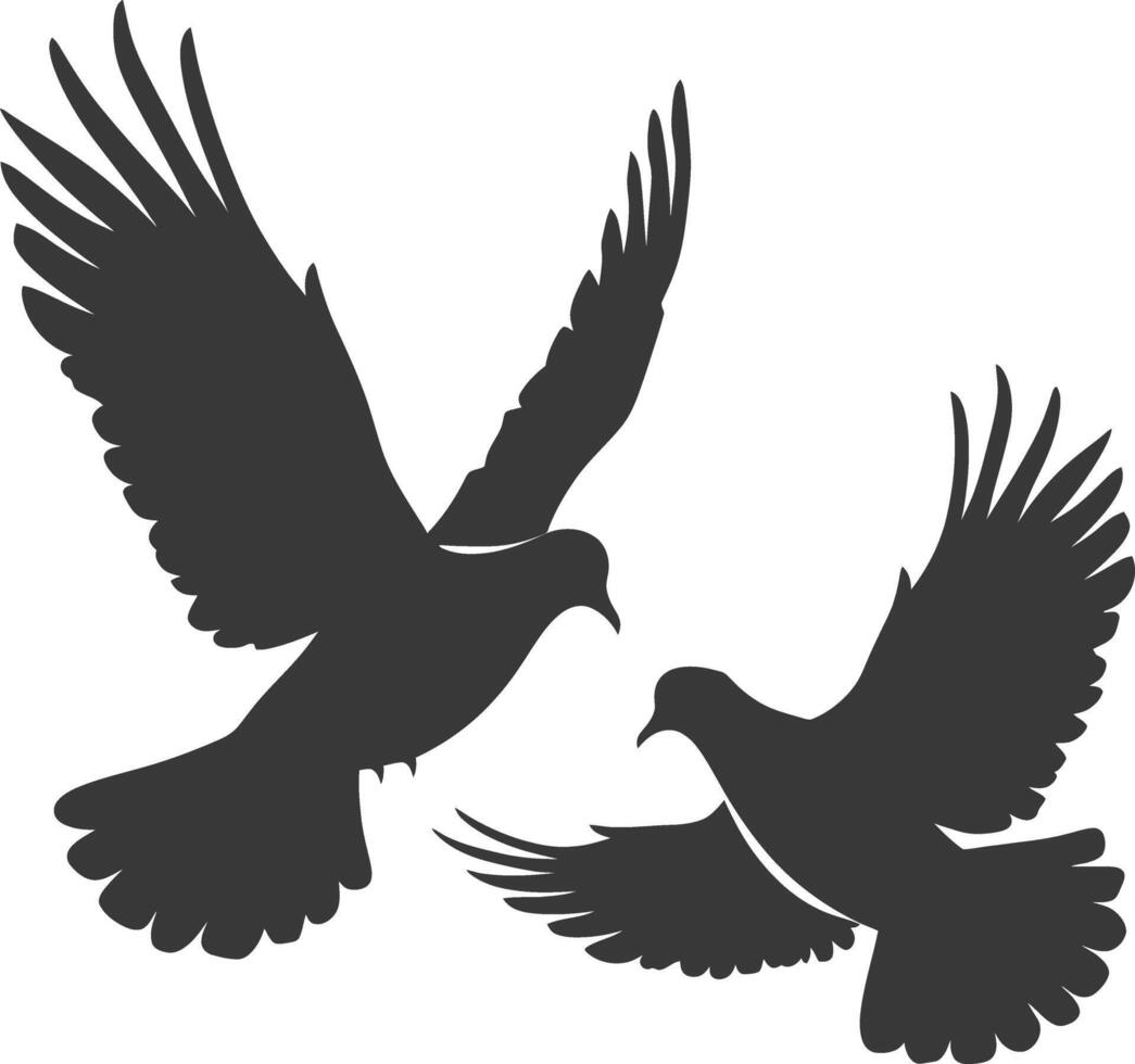 AI generated Silhouette dove bird animal fly couple pigeon black color only vector