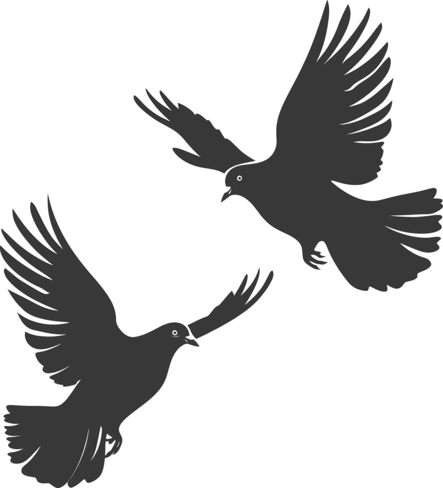 AI generated Silhouette dove bird animal fly couple pigeon black color only vector