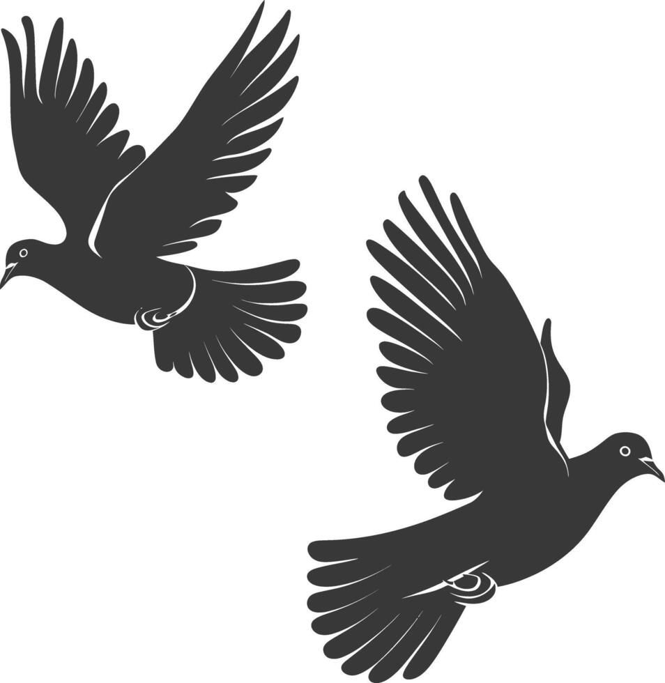 AI generated Silhouette dove bird animal fly couple pigeon black color only vector