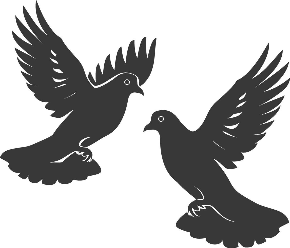 AI generated Silhouette dove bird animal fly couple pigeon black color only vector